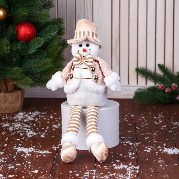 Мягкая игрушка &quot;Снеговик в полосатом костюме&quot; 14х40 см, золото