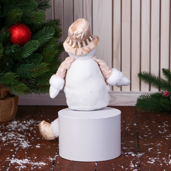 Мягкая игрушка "Снеговик в полосатом костюме" 14х40 см, золото - фото 1907867836