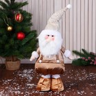 Мягкая игрушка "Дед Мороз в вязаном колпаке, длинные ножки" стоит, 70х13 см, коричневый - фото 320271071
