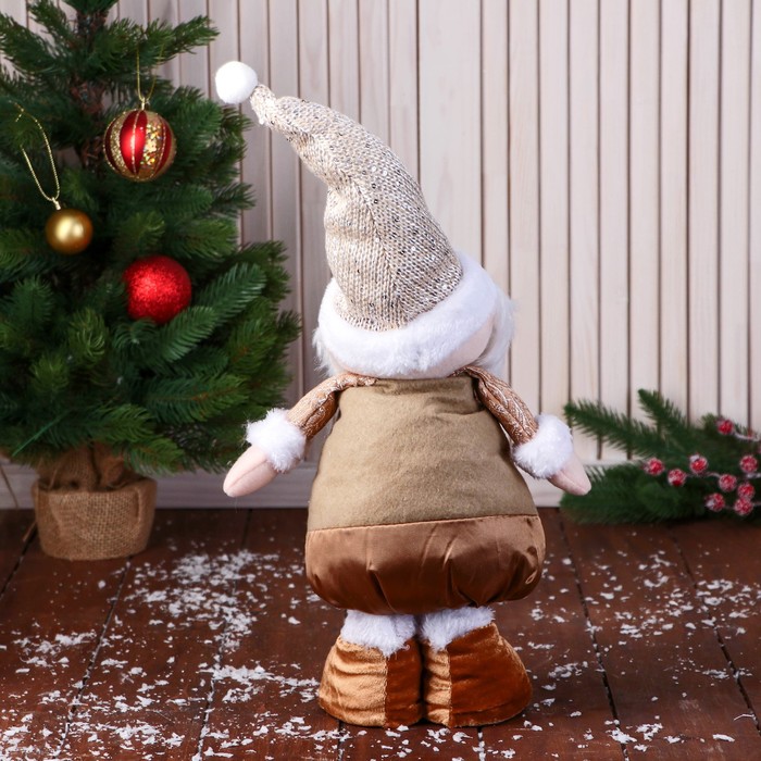 Мягкая игрушка "Дед Мороз в вязаном колпаке, длинные ножки" стоит, 70х13 см, коричневый - фото 1906419602