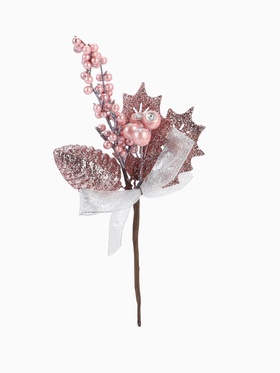 Еловая ветка декоративная «Зимнее волшебство. Восхищение», 21 см, розовый