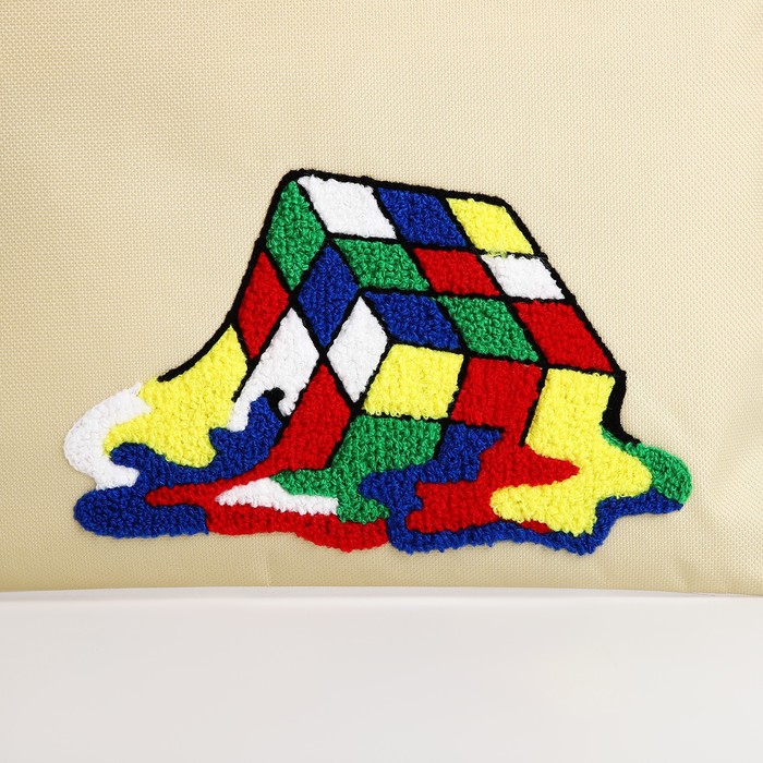 Сумка текстильная шопер с вышивкой «Кубик» , 40х35 см, бежевый цвет
