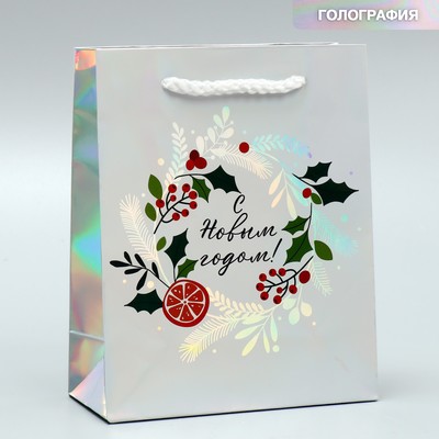 Пакет подарочный голографический «Новогоднее чудо», S 12 х 15 х 5.5 см