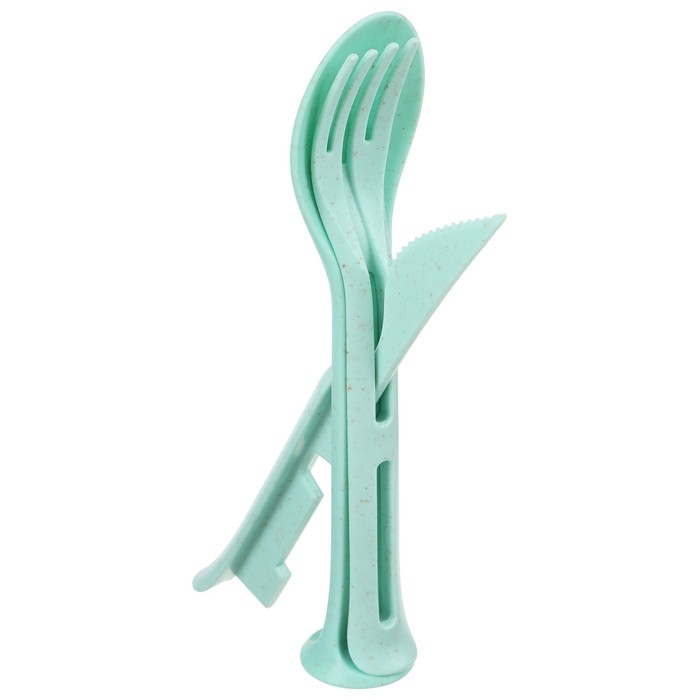 Набор столовых приборов Maclay: ложка, вилка, нож, пластик, цвет зелёный - фото 1909330506
