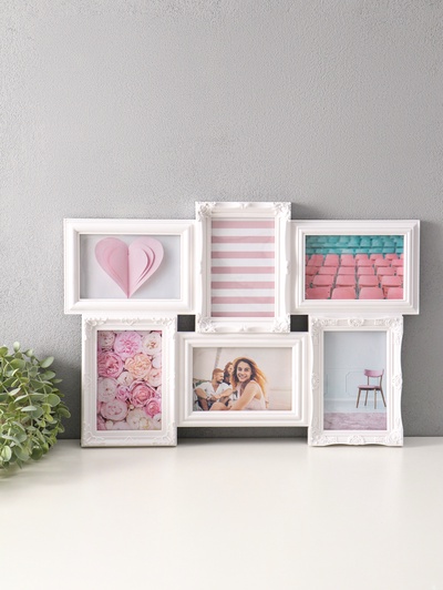 Фоторамка - коллаж на 6 фото 10×15 см «Семейная», пластик, белая, 35.5×52 см