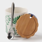 Кружка с ложкой «Гербарий», 350 мл, керамика, белая - Фото 4