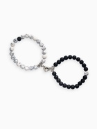 Браслеты парные «Неразлучники» на магните, сердце, чёрно-белые в серебре, d=6 см - Фото 3