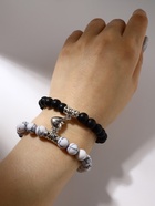 Браслеты парные «Неразлучники» на магните, сердце, чёрно-белые в серебре, d=6 см - Фото 7