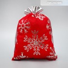 Мешочек подарочный плюш «Мешок Деда Мороза», снежинки, тиснение, 16 х 24 см +/- 1.5 см, Новый год - фото 320271292