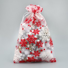 Мешочек подарочный органза «Новогодний танец», снежинки, 16 × 24 см +/- 1.5 см