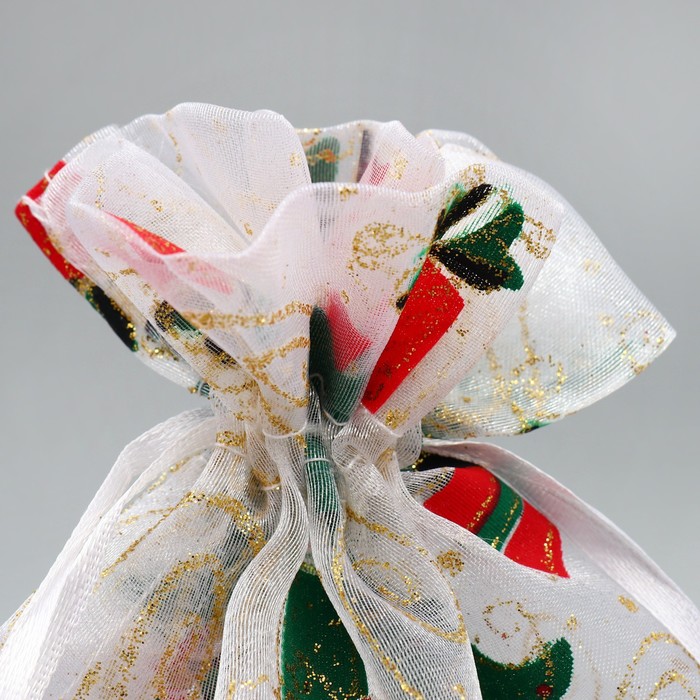 Мешочек подарочный органза «Новогодние подарки», ёлки, 16 × 24 см +/- 1.5 см