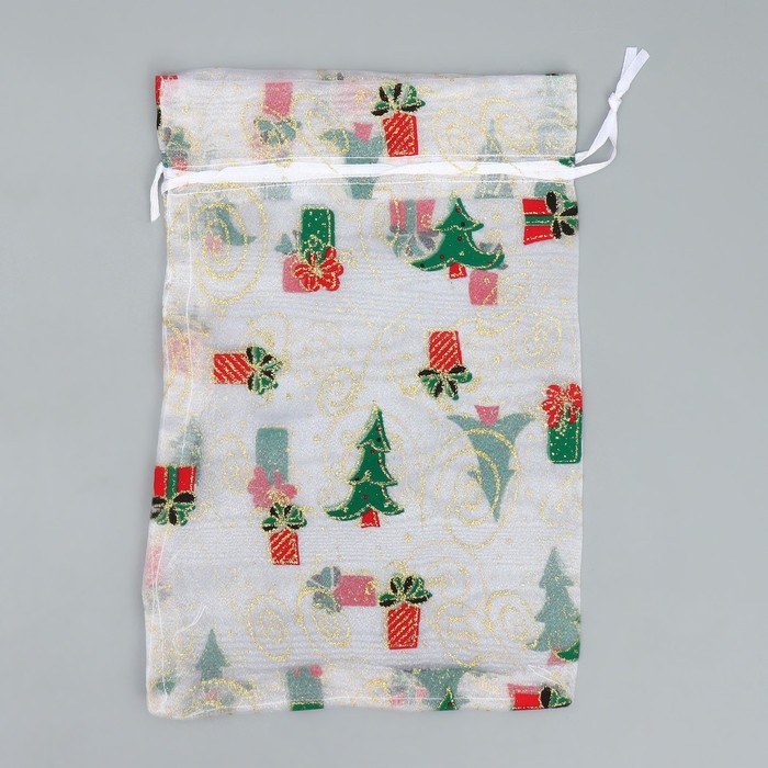 Мешочек подарочный органза «Новогодние подарки», ёлки, 16 × 24 см +/- 1.5 см