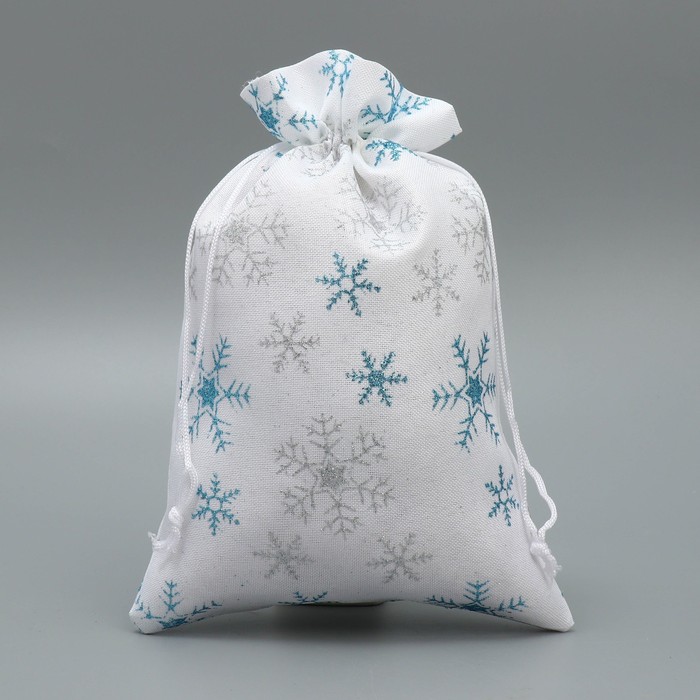 Мешочек подарочный холща «С праздником», снежинки, 16 × 24 см +/- 1.5 см