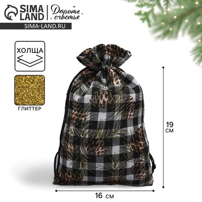 Мешочек подарочный холща «Новогодняя клетка», 16×24 см ± 1.5 см