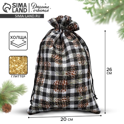 Мешочек подарочный новогодний холща «Клетка», 20×30 см ± 1.5 см
