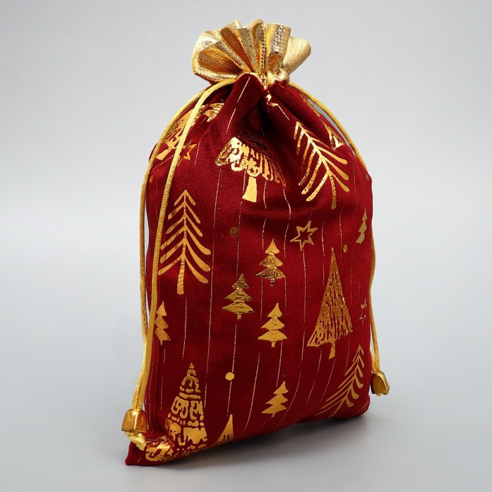 Мешочек подарочный плюш «Подарок для души», ёлки, тиснение, 16 × 24 см +/- 1.5 см