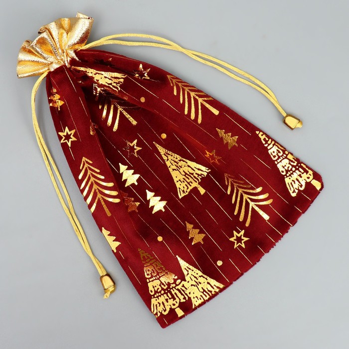 Мешочек подарочный плюш «Подарок для души», ёлки, тиснение, 16 × 24 см +/- 1.5 см
