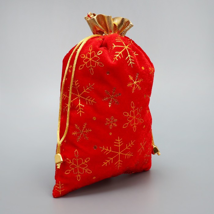 Мешочек подарочный плюш «Новогодний уют», снежинки, тиснение, 16 × 24 см +/- 1.5 см