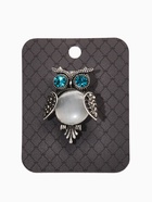 Брошь «Сова круглая», бело-синяя в чернёном серебре - фото 68122328