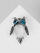 Брошь «Сова круглая», бело-синяя в чернёном серебре - фото 68122329