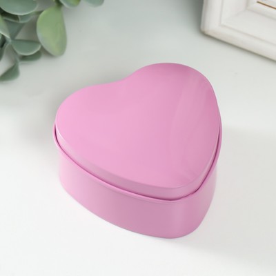 Банка для свечей с крышкой «Сердце. Глянец», шкатулка металл, розовый, 7×7×3.5 см