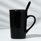 Кружка керамическая «Аргумент», 420 мл, с ложкой и крышкой, цвет чёрный - Фото 6