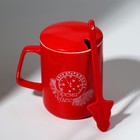 Кружка керамическая с ложкой и крышкой «Время чудес», 400 мл, цвет красный - Фото 4