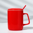 Кружка керамическая с ложкой и крышкой «Время чудес», 400 мл, цвет красный - Фото 7