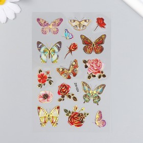 Наклейка пластик "Бабочки и цветы" с золотом 10,2х20,5 см