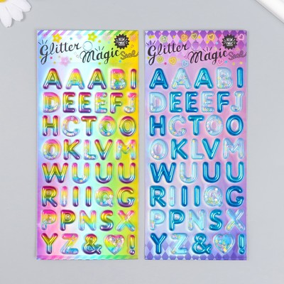 Наклейка пластик «Английский алфавит», с глиттером, 9×20.5 см, МИКС