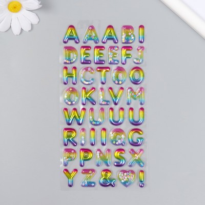 Наклейка пластик «Английский алфавит», с глиттером, 9×20.5 см, МИКС
