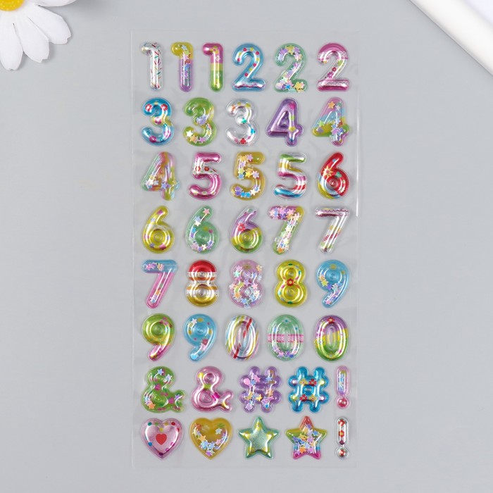 Наклейка пластик "Цифры" с глиттером МИКС 9х20,5 см - Фото 1