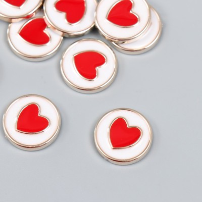 Декор для творчества пластик "Красное сердце в круге" белый, золото 0,3х1,8х1,8 см