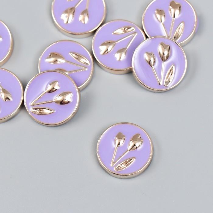 Декор для творчества пластик "Тюльпаны-сердечки в круге" фиолетовый, золото 0,3х1,8х1,8 см - Фото 1