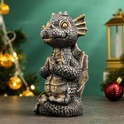 Копилка "Дракончик медитирует в позе лотоса" серебро, 9х8х14,5см - Фото 2