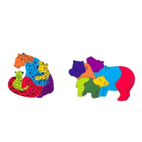 Мозаика Puzzle 2 в 1, из дерева «Леопарды и бегемоты»