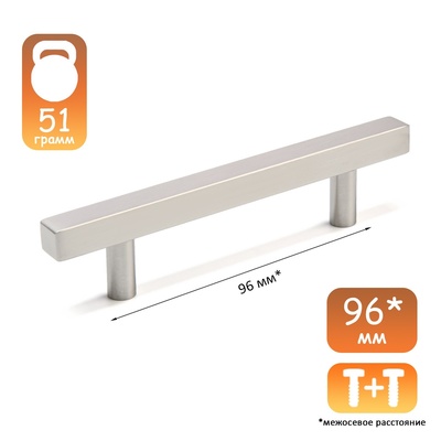 Ручка-рейлинг квадрат CAPPIO, м/о 96 мм, L=150 мм, нержавеющая сталь