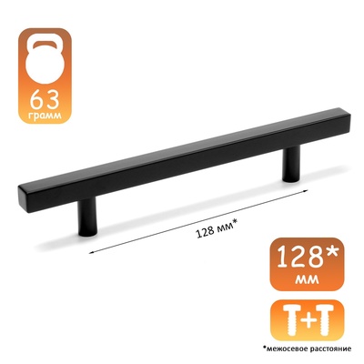 Ручка-рейлинг квадрат CAPPIO, м/о 128 мм, L=200 мм, цвет черный