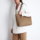 Шоппер женский, на молнии, 33×12×28 см, однотонный, бежевый - Фото 7