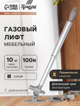 Газовый лифт ТУНДРА GG100GR, 100N, с доводчиком, серый 9724447