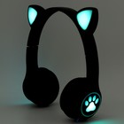 Наушники светящиеся ушки, беспроводные «Котик», черные W-03 - фото 7819523