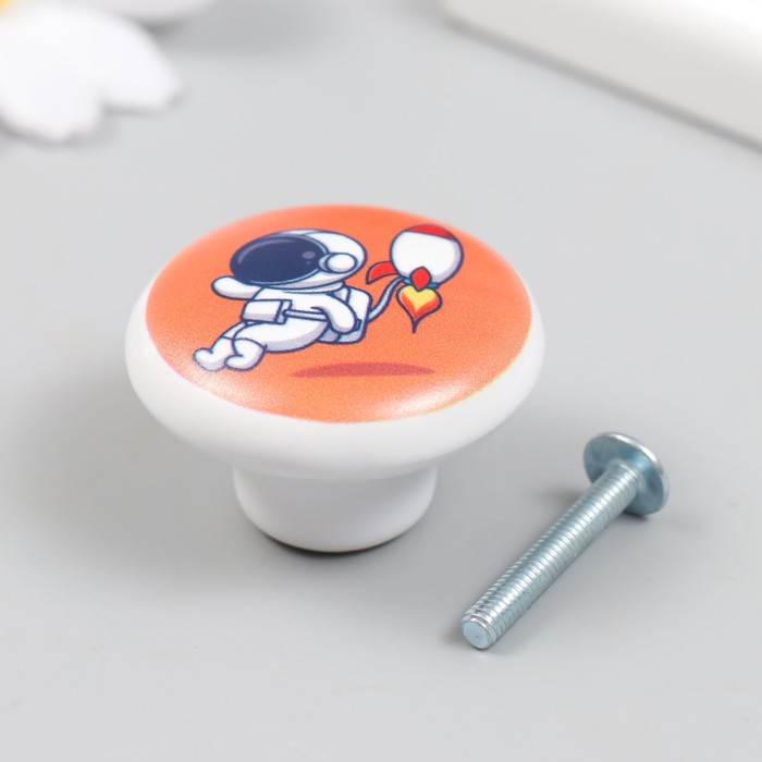 Ручка для шкатулки керамика, металл «Космонавт с ракетой», 3.8×3.8 см - Фото 1