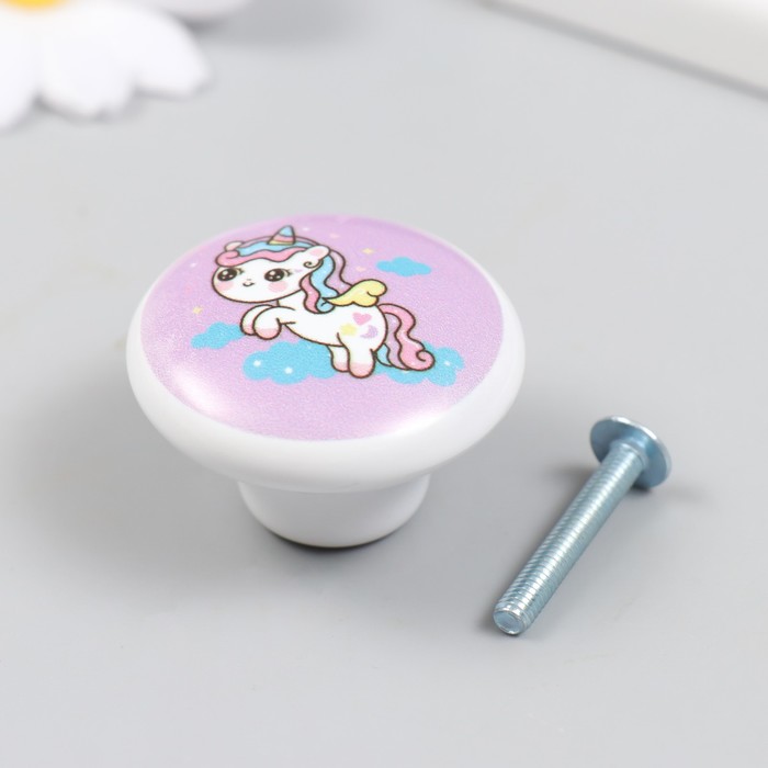 Ручка для шкатулки керамика, металл «Единорожка в облаках», 3.8×3.8 см