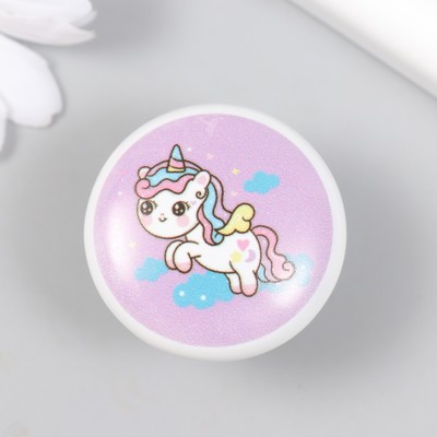 Ручка для шкатулки керамика, металл «Единорожка в облаках», 3.8×3.8 см