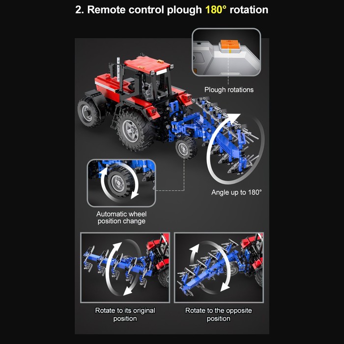 Конструктор техно «Фермерский трактор с косилкой», радиоуправляемый, 1675 деталей - фото 1926843209