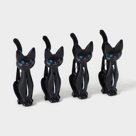 Набор прищепок «Коты», 4 шт, 7x2x4 см, цвет чёрный