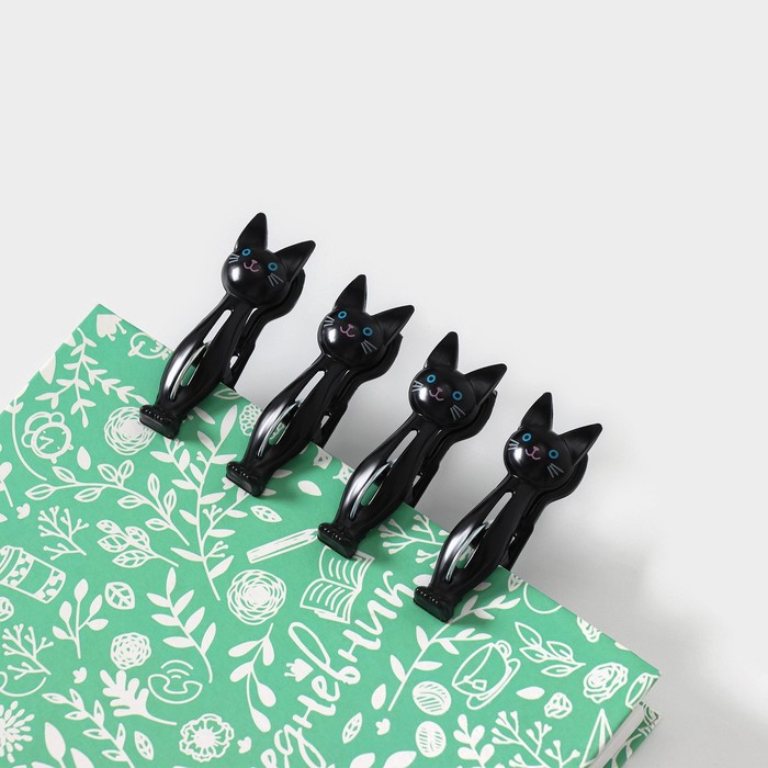 Набор прищепок «Коты», 4 шт, 7×2×4 см, цвет чёрный - фото 1899084903
