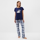Комплект домашний женский "Котята" (футболка/брюки), цвет синий/бежевый, размер 46 - фото 11335772