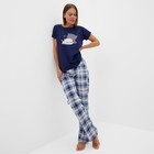 Комплект домашний женский "Котята" (футболка/брюки), цвет синий/бежевый, размер 50 - Фото 4