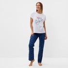 Комплект домашний женский "Сердечки" (футболка/брюки), цвет белый/синий, размер 44 - фото 23418622